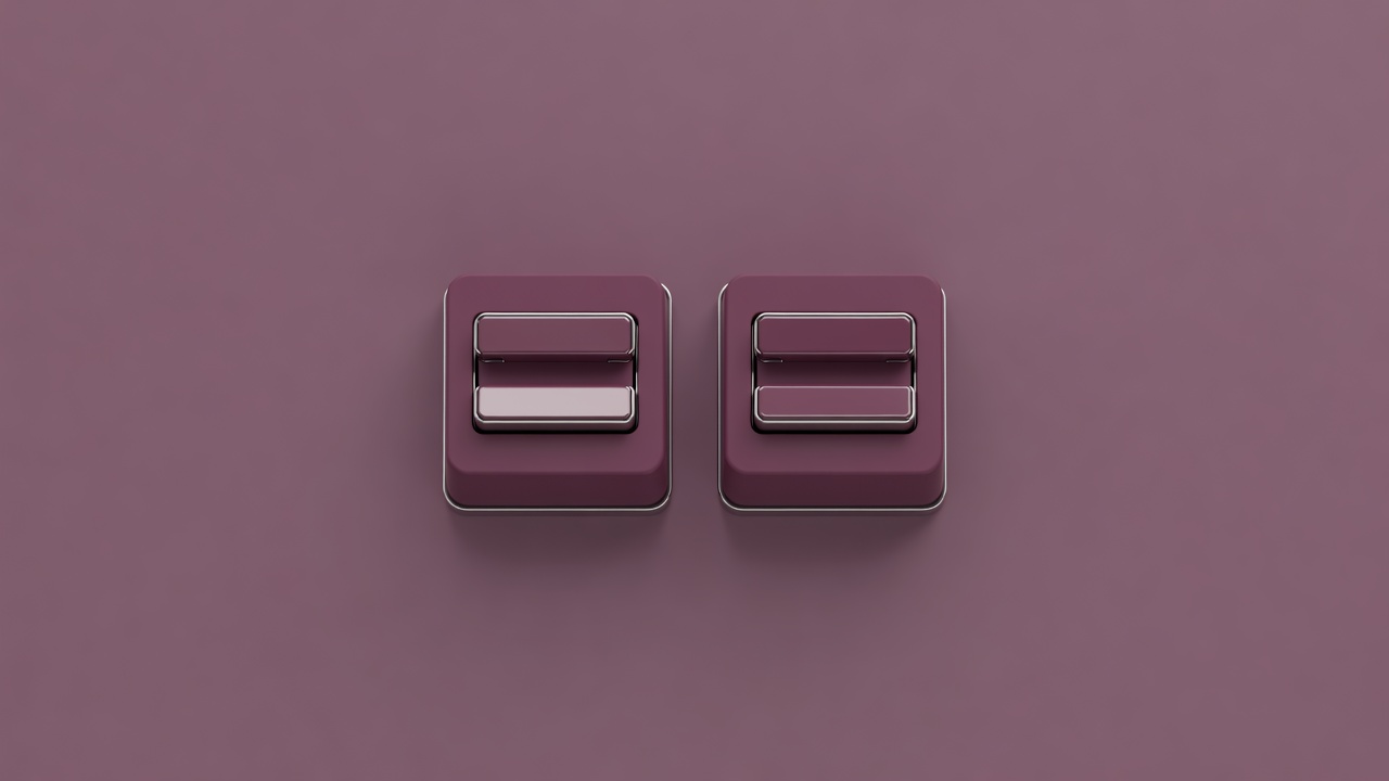 3D composition of dual channel toggles on a minimal plum background